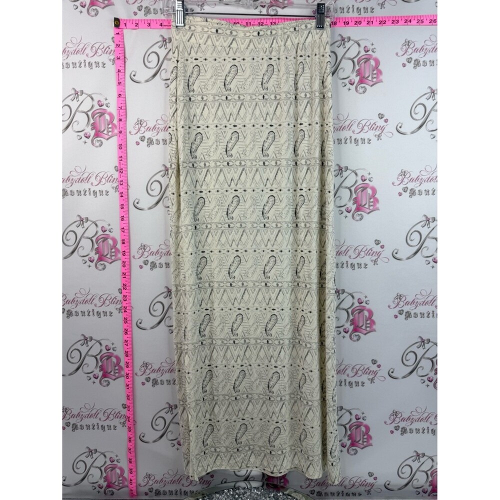 Kismet skirt long slit on side Cream Maxi Skirt with Subtle Paisley Pattern